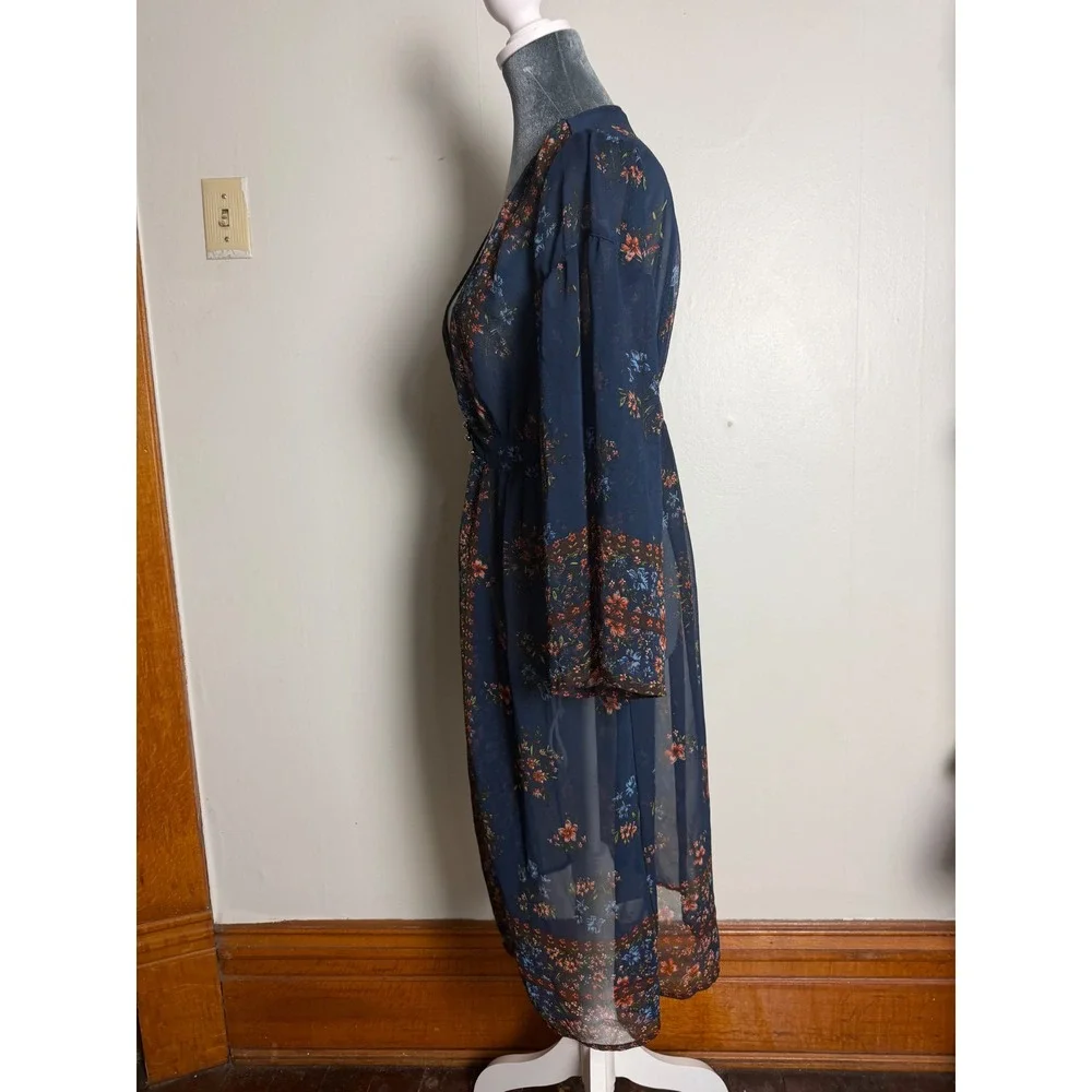 Tantrums Navy Floral Sheer Duster Dress Cardigan Boho Chiffon Kimono Small boho - Picture 5 of 6